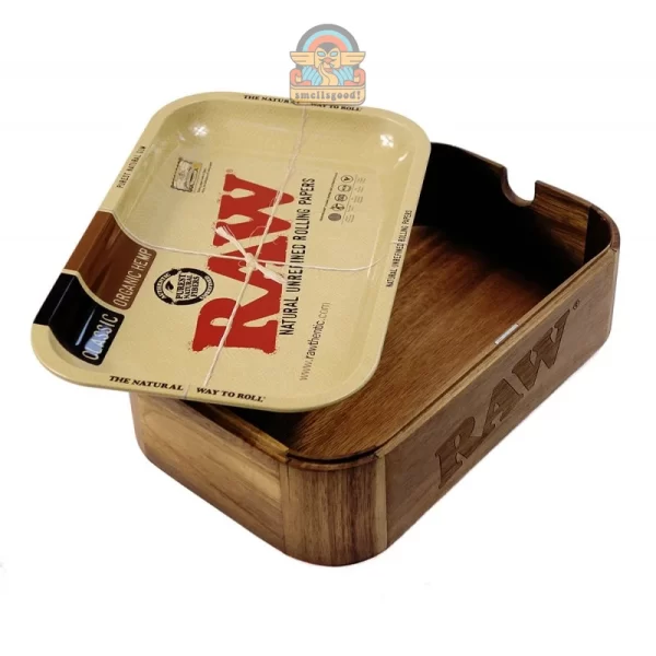 RAW Cache Box, Wooden Box with Metal Rolling Tray - Box Kayu Penyimpanan RAW Original + Tray (Nampan)