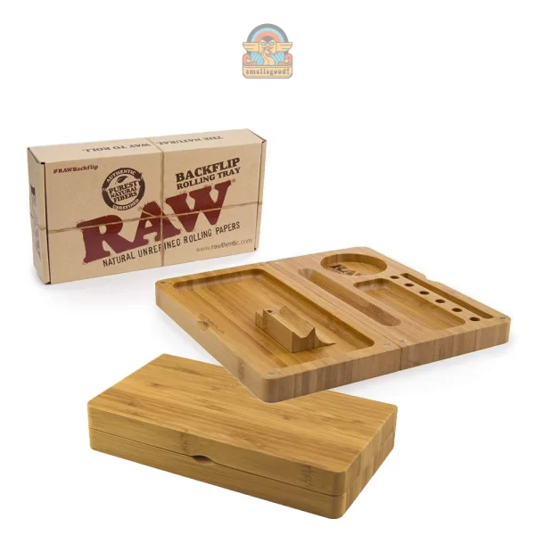 gabungan RAW Rolling Tray Bamboo Magnetic - Box Penyimpanan Bambu RAW Magnet